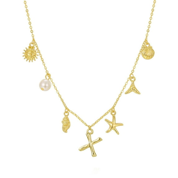 Boho Summer Beach Jewelry Charm Necklace for Women - 26 Initial Seashell Gold Pendant Necklaces