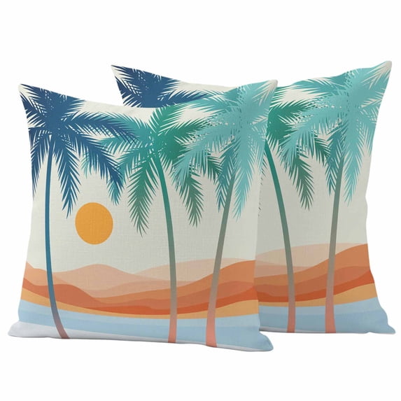 Boho Summer Beach Outdoor Waterproof Pillow Covers, Abstract Tropical Palm Trees Watercolor Decorative Square Throw Pillowcase Sofa Cushion Sham for Patio/Couch/Chair, 26"x26" 2 Pack