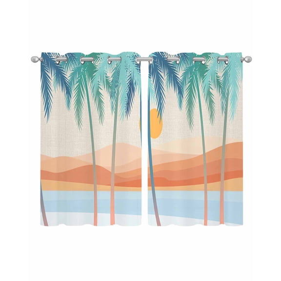 Boho Summer Beach Sheer Curtains 45 Inch Length 2 Panels Set for Living Room/Bedroom, Abstract Tropical Palm Trees Burlap Kitchen Curtains Grommet Semi-Sheer Curtains Window Treatments 42"x45"x2