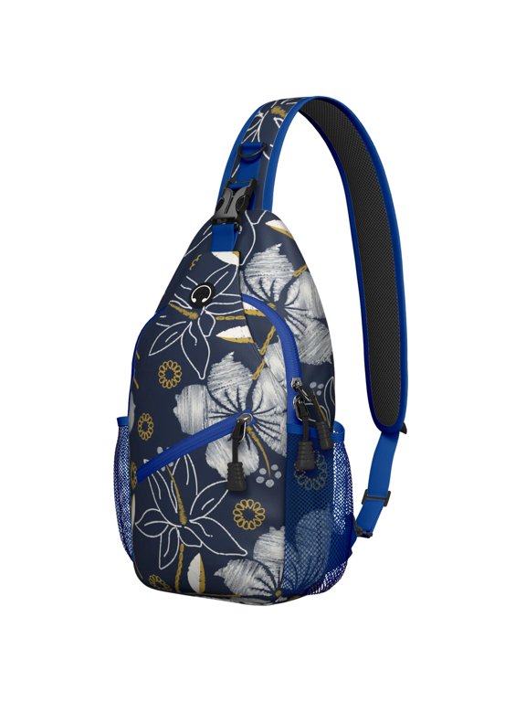 Boho Summer Beach Sling Backpack with Hawaiian Floral, Jungle Leaves, Palm Leaf Pattern, Vibrant Botanical Tropical Print for Travel