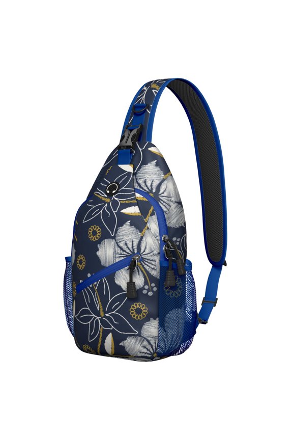 Boho Summer Beach Sling Backpack with Hawaiian Floral, Jungle Leaves, Palm Leaf Pattern, Vibrant Botanical Tropical Print for Travel