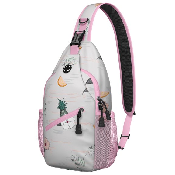 Boho Summer Beach Sling Backpack with Hawaiian Floral, Jungle Leaves, Palm Leaf Pattern, Vibrant Botanical Tropical Print for Travel
