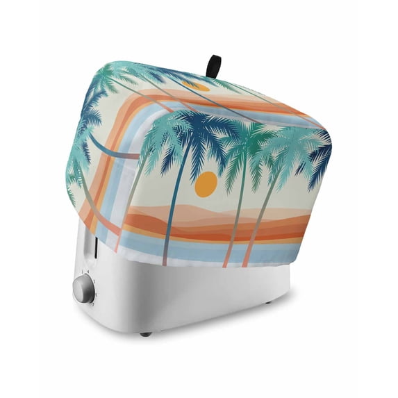 Boho Summer Beach Small Toaster Cover 2 Slice, Kitchen Appliance Covers, Abstract Tropical Palm Trees Watercolor Toaster Oven Cover with Loop, Bread Machine Cover Polyester Dust Cover Protection