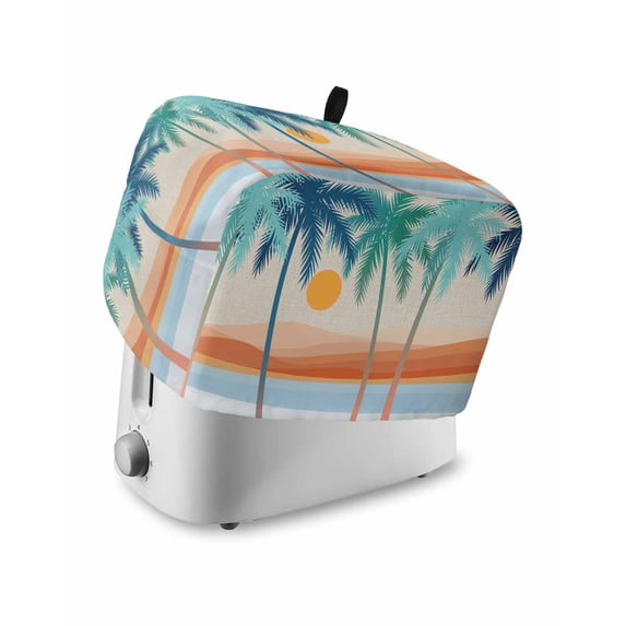 Boho Summer Beach Toaster Cover 4 Slice, Large Kitchen Appliance Covers, Abstract Tropical Palm Trees Burlap Toaster Oven Cover with Loop, Bread Machine Cover Polyester Dust Cover Protection