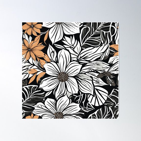 Boho Summer Flowers Plants Growing Poster Wall Art, Modern Wall Decor For Living Room Bedroom, 17x17 UNFRAMED