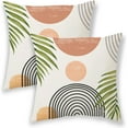 thumbnail image 1 of Boho Summer Pillow Covers 16x16 Inch 2 Pcs, Fall Orange and Sage Green Leaf Outdor Decorative Throw Pillows, Mid Century Abstract Farmhouse Decor Pillowcase Linen Cushion Cover for Couch Sofa, 1 of 6