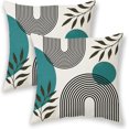 thumbnail image 1 of Boho Summer Pillow Covers 18x18 Inch 2 Pcs, Aqua Teal and Tropical Leaf Outdoor Decorative Throw Pillows, Mid Century Abstract Art Farmhouse Decor Pillowcase Linen Cushion Cover for Couch Sofa, 1 of 6