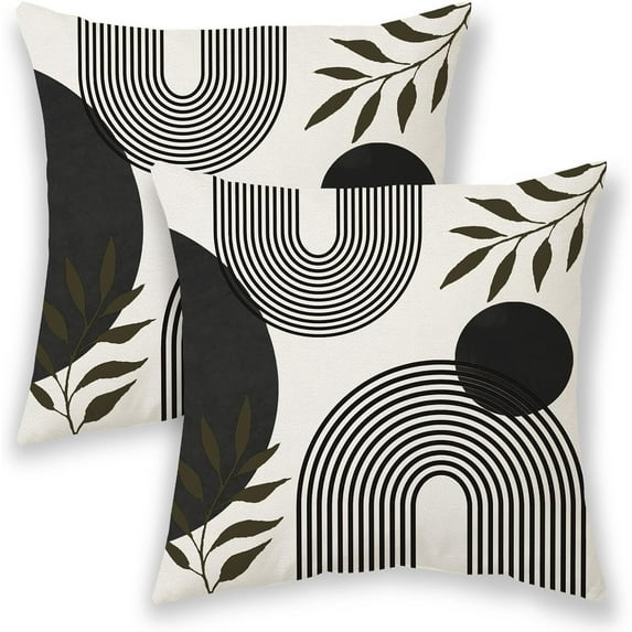 Boho Summer Pillow Covers 18x18 Inch 2 Pcs, Sage Green and Tropical Leaf Outdoor Decorative Throw Pillows, Mid Century Abstract Art Farmhouse Decor Pillowcase Linen Cushion Cover for Couch Sofa