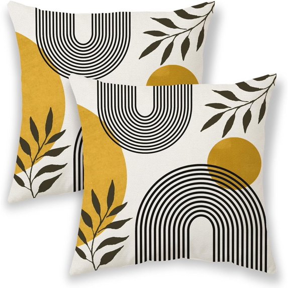 Boho Summer Pillow Covers 18x18 Inch 2 Pcs, Sage Green and Tropical Leaf Outdoor Decorative Throw Pillows, Mid Century Abstract Art Farmhouse Decor Pillowcase Linen Cushion Cover for Couch Sofa