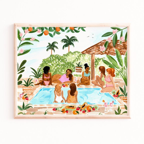 Boho Summer Pool Party Print - Hand-Painted Art Poster Art Print Home Decor, Unframed Poster Size 8x12 F03.1.20l823