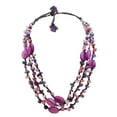 thumbnail image 1 of Boho Summer Purple Shell Triple Layer Amethyst Statement Necklace, 1 of 3