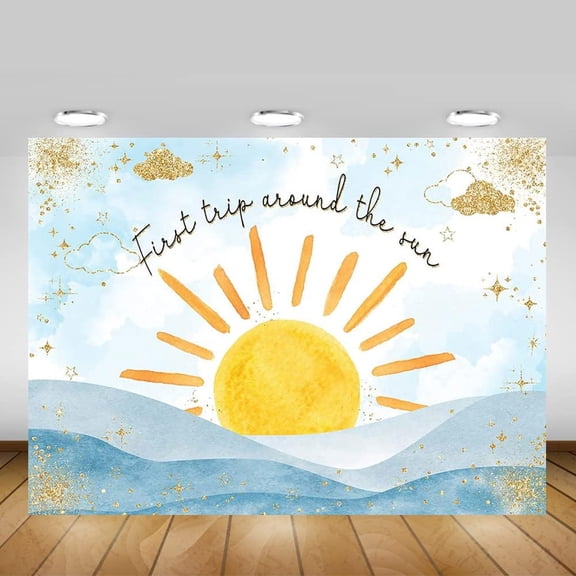 Boho Sun 1st Birthday Backdrop First Trip Around The Sun Background Blue Boho Sunshine First Birthday Party Decorations Banner