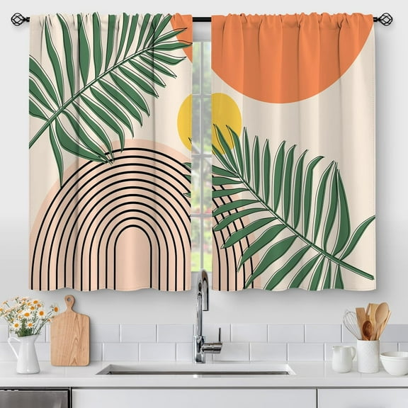 Boho Sun Aesthetic Kitchen Curtains - Abstract Modern Country Country Small Short Tier Window Curtains for Bathroom Living Dining Room Decor Rod Pocket Window Drapes 36 Inch Length Set 28"x36"