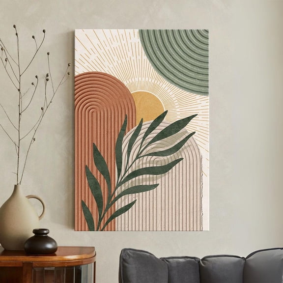 Boho Sun And Leaf Poster, Terracotta Sage Geometric Wall Art