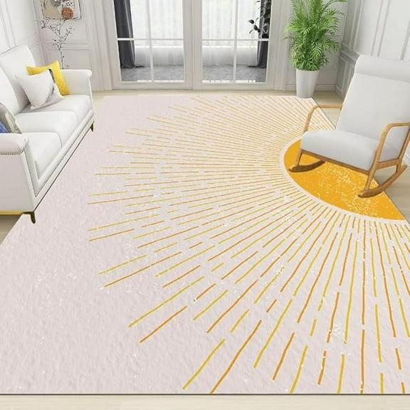 Boho Sun Area Rug For Living Room, Vintage Sunrise Sunset Mid Century Rugs For Bedroom, Soft And Fluffy Machine Washable Area Rugs For Farmhouse Office Entry Bathroom Rug 5 x 7ft