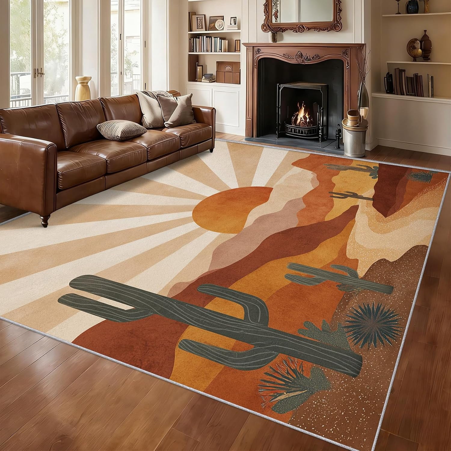 Homeboy Rug Boho Sun Area Rugs, Mid Century Desert Pattern Carpet, Washable Non ...