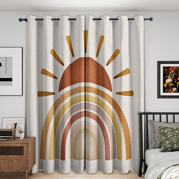 Boho Sun Curtains for Living Room, Abstract Rainbow Blackout Curtains for Bedroom - Mid Century Decor Window Treatments, Grommet Drapes 42"W x 108"L (Pack of 2)