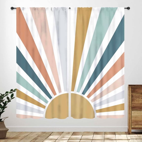 Boho Sun Curtains,Mid Century Minimalist Sunrise Sunset Vintage Modern Aesthetic 70s Hippie Pastel Abstract Geometry Bedroom Living Room Kitchen Drapes Treatments 42" W x 84" L,2 Panel Set