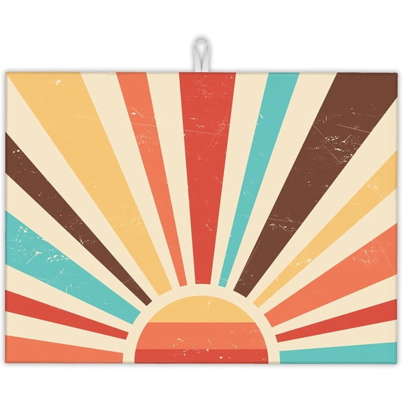 Boho Sun Dish Drying Mats 18x24 Inch,Vintage Sunset Sunrise Dish Pad Drying Rack Mat for Kitchen Counter Ultra Absorbent Microfiber Dishware Coffee Maker Bar Countertop Decor