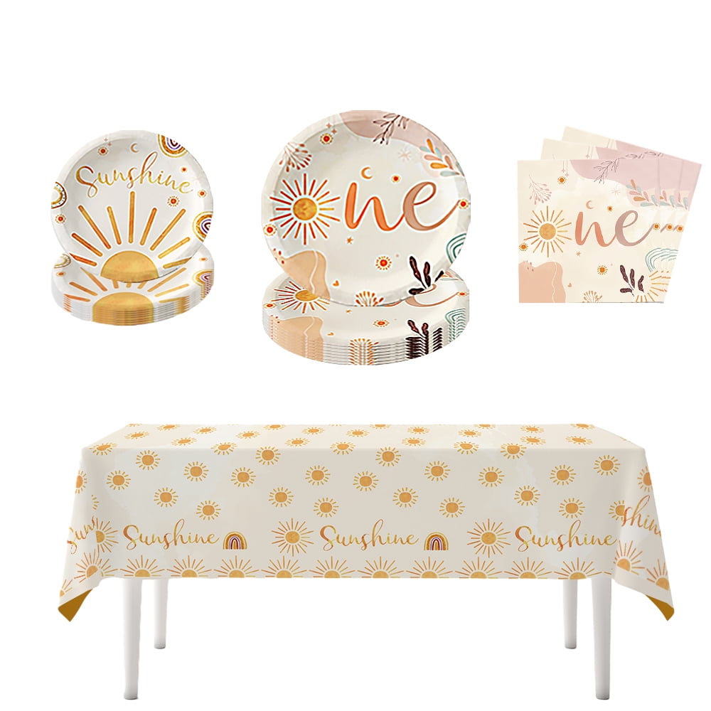 Boho Sun First Trip Around The Sun Birthday Party Supplies Bohemian Rainbow Sun Party Tableware Set Boho 1st Birthday Paper Plates Napkins Tablecloth Bohemian Hippie Sunshine Theme Party Decorations