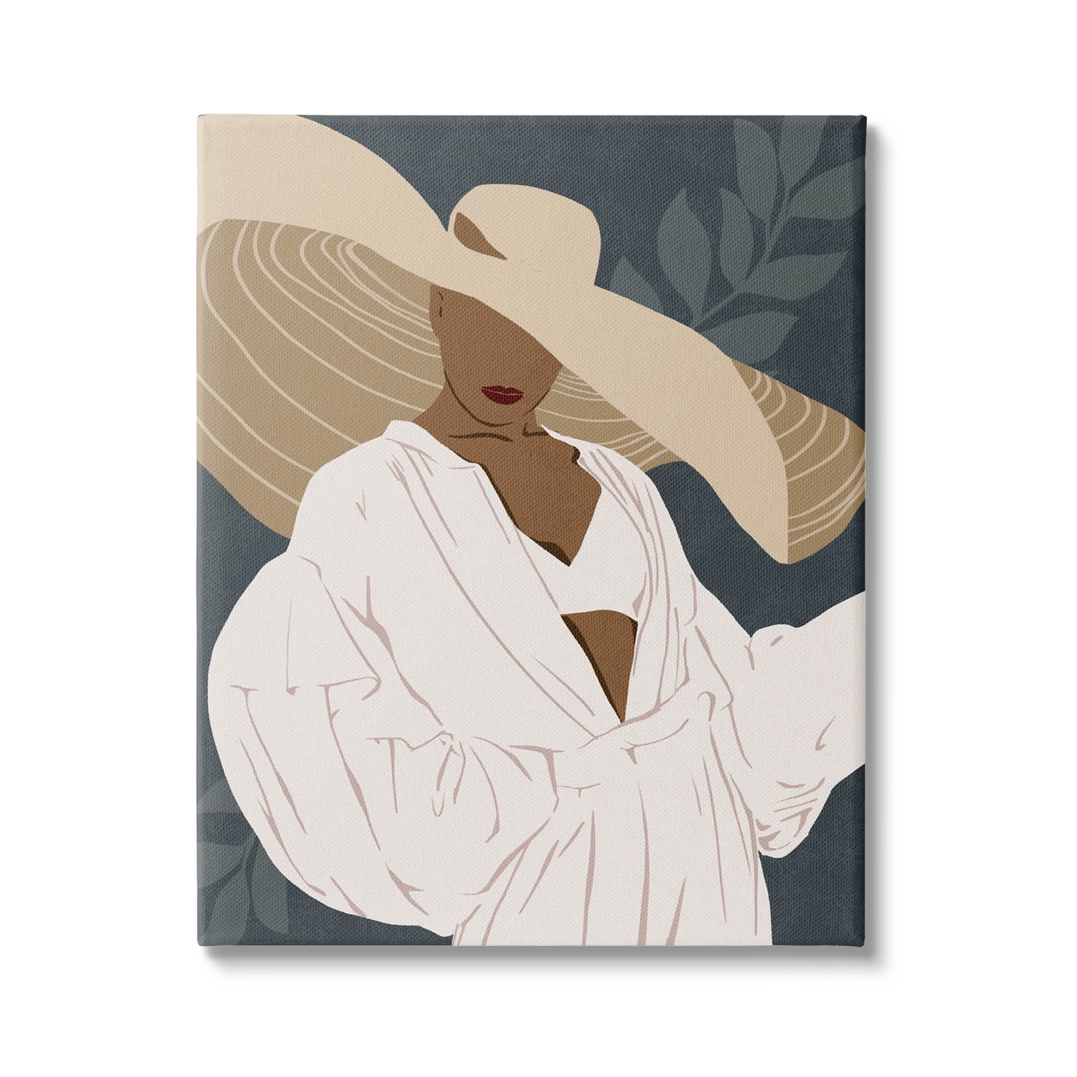 Boho Sun Hat Botanical Leaf Botanical & Floral Graphic Art Gallery Wrapped Canvas Print Wall Art