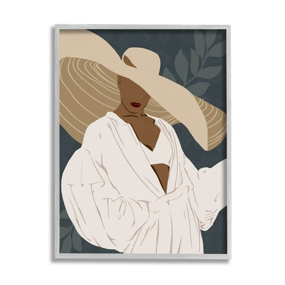 Boho Sun Hat Botanical Leaf Botanical & Floral Graphic Art Gray Framed Art Print Wall Art
