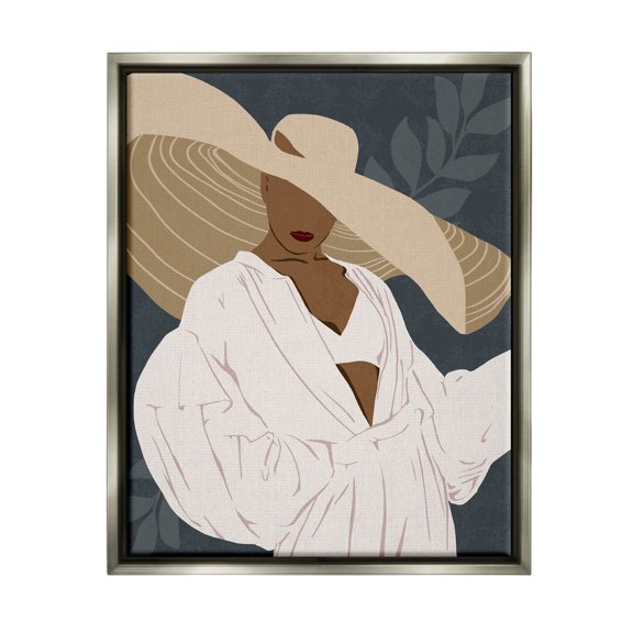 Boho Sun Hat Botanical Leaf Botanical & Floral Graphic Art Luster Gray Framed Art Print Wall Art