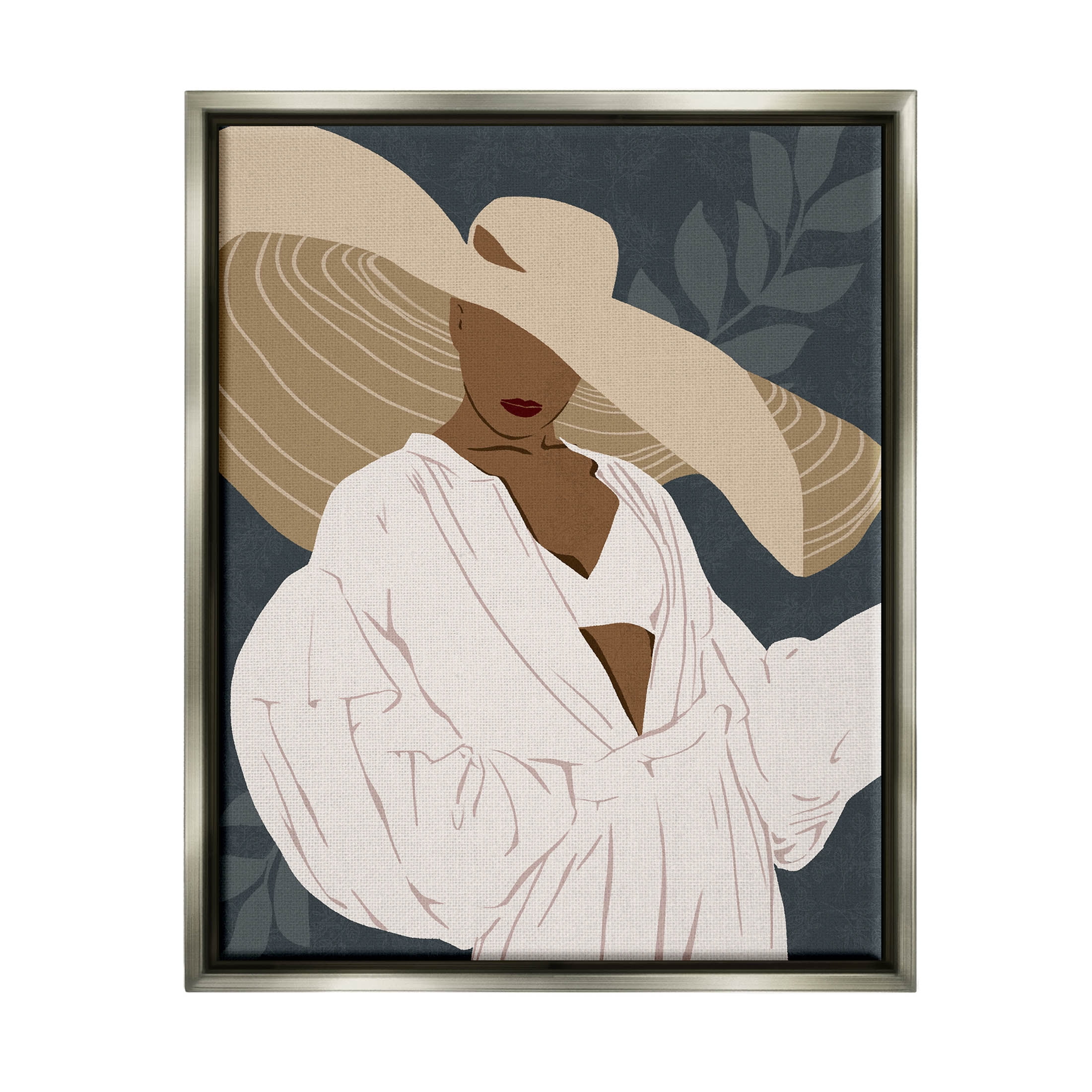 Boho Sun Hat Botanical Leaf Botanical & Floral Graphic Art Luster Gray Framed Art Print Wall Art