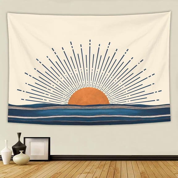 Boho Sun Horizontal Sunset Sunrise Abstract Tapestry, Decorative 70s Retro Aesthetic Bohemian Abstract Minimalist Hippie Wall Hanging Tapestry Wall Decor for Livingroom Bedroom Dorm