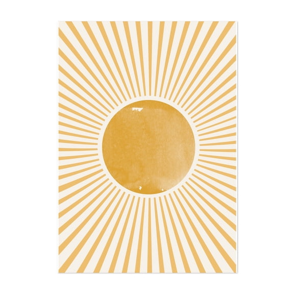 Boho Sun - Illustration Minimalist Abstract Geometric Boho Vintage Sunset Mid-Century Modern Unframed Wall Art Print 24 x 36 inches