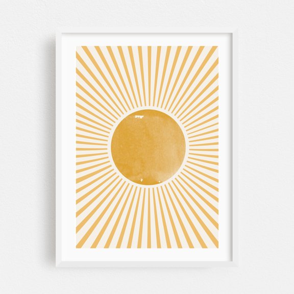 Boho Sun - Illustration Minimalist Abstract Geometric Boho Vintage Sunset Mid-Century Modern White Framed Wall Art Print 20 x 30 inches