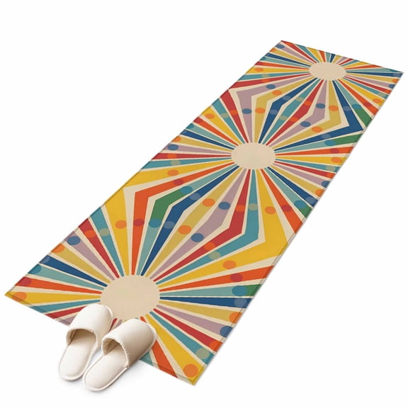 Boho Sun Kitchen Runner Rug 2x6 Washable Runners for Hallway Non Slip Abstract Rainbow Colorful Geometric Stripes Large Area Rug Indoor Floor Carpet for Bathroom Laundry Entryway Bedroom Living Room