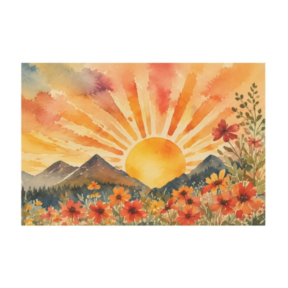 Boho Sun Mid Century Abstract Mountain Sunset Canvas Wall Art for Living Room Bedroom 12*18in