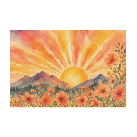 Boho Sun Mid-Century Modern Abstract Mountain Sunset Landscape Canvas Wall Art for Living Room Bedroom 12*18in