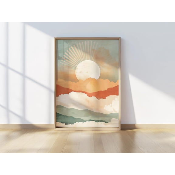 Boho Sun Mid Century Modern Sunset Wall Art Unframed Paper Print