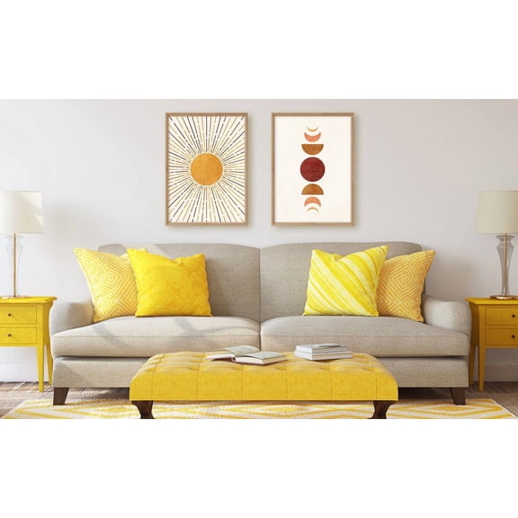 Boho Sun Moon Set Of 2 Prints, Mid Century Modern Wall Art