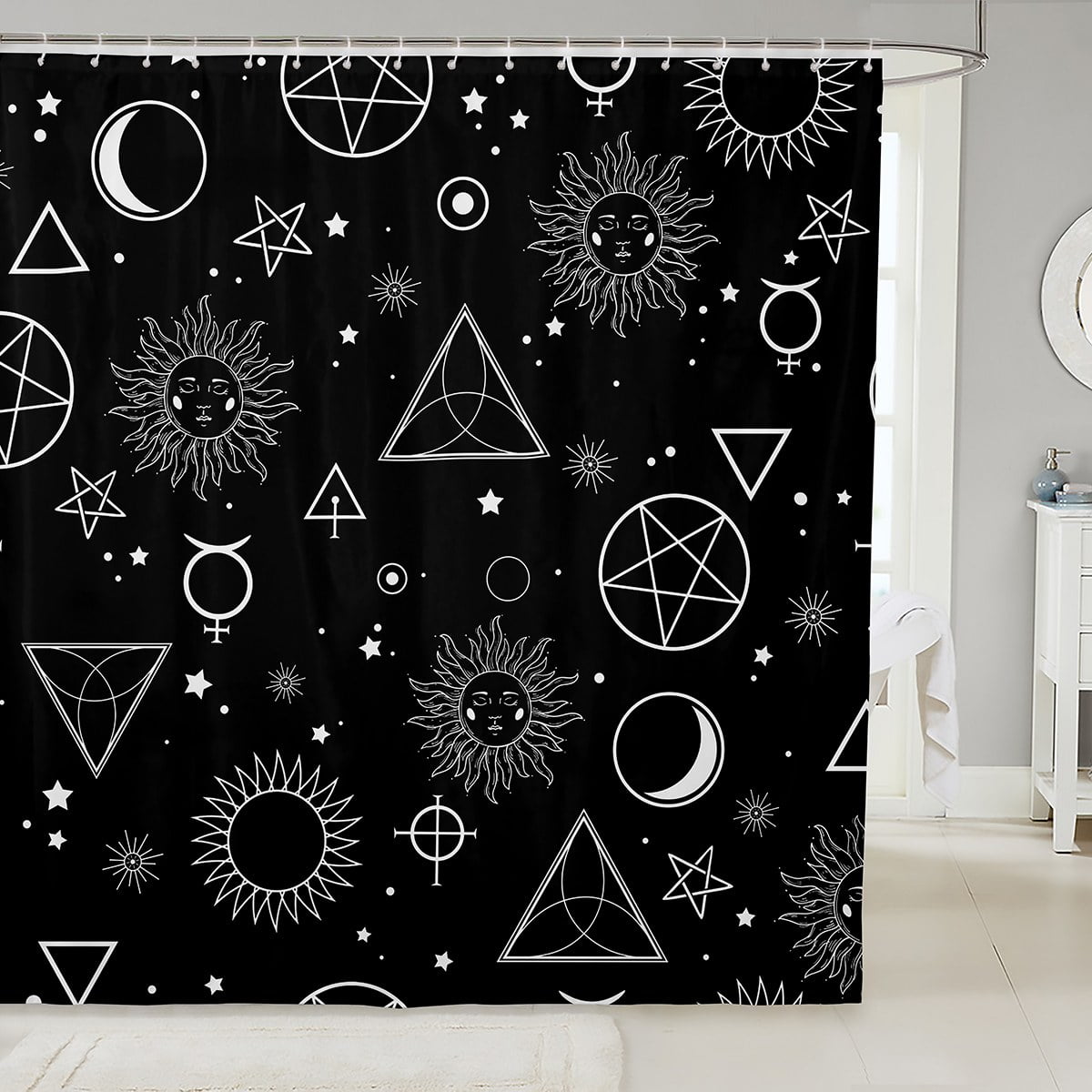 Boho Sun Moon Shower Curtain Kids Psychedelic Bohemian Hippie Bathroom Shower Curtain Sets