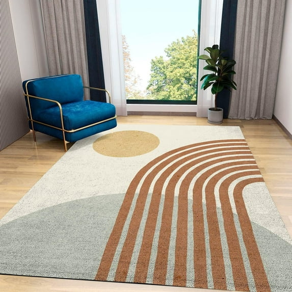 Boho Sun And Mountain Area Rug, Mountain Geometry Line Rectangle Large Printed Carpet, Indoor Non-Slip Kids Rugs For Bedroom Living Room Front Entrance Floor Decor