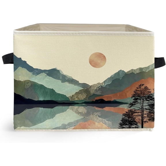 Boho Sun Mountain Forest Storage Box Bins, Mid Century Modern Abstract Boho Collapsible Storage Basket Organizer for Bedroom Laundry Room Home Clothes Books, Decor for Room
