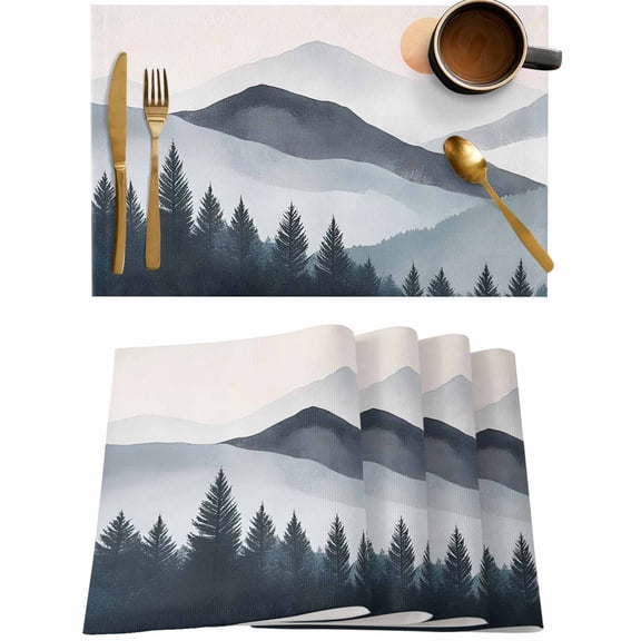 Boho Sun Mountains Forest Shadow Placemats Set of 4,Wipeable Washable Table Mats for Dining Tables,Abstract Geometric Place Mats for Kitchen Event Party Tabletop Decor
