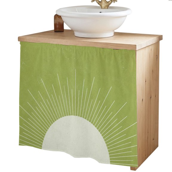 Boho Sun Olive Green Cabinet Curtain 35"w x 35"L Sink Skirt,Half Sun Minimalist Art Closet Curtains Under Desk Privacy Drape for Home Kitchen Bathroom Laundry Room