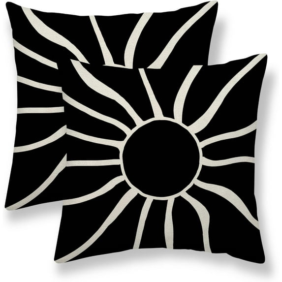 Boho Sun Pillow Covers 18x18 Set of 2, Outdoor Black Bohemian Sunset Sunshine Decorative Throw Pillow Covers Linen Farmhouse Abstract Sunrise Cushion Case for Home Couch Sofa Decor