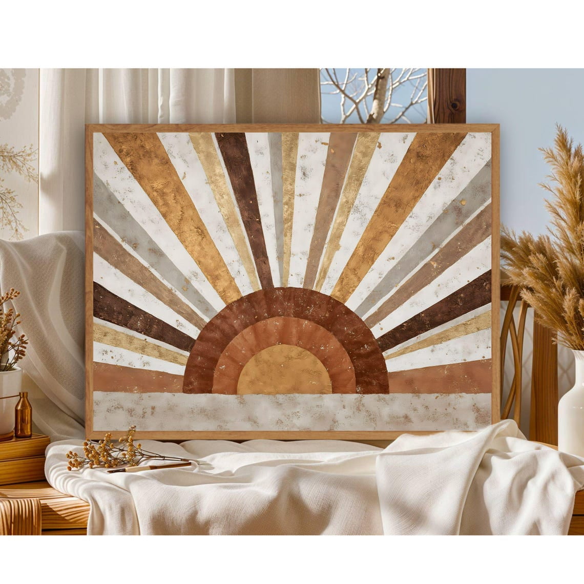 Boho Sun Poster Horizontal Sun Art Printable Abstract Sunrise Poster ...