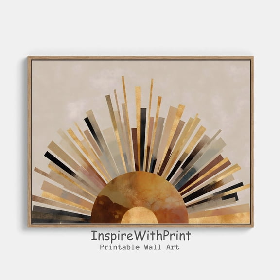 Boho Sun Poster Horizontal Sun Art Printable Abstract Sunrise Poster Midcentury Modern Gold Color Art, Sun Poster, Boho Print Moody Wall Art, Size 12x18 UNFFRAMED F03.1.6l744