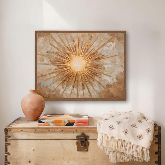Boho Sun Poster Horizontal Sun Art Printable Abstract Sunrise Poster Midcentury Modern Gold Color Art, Sun Poster, Boho Print Moody Wall Art, Size 8x12 UNFFRAMED F03.1.6l746