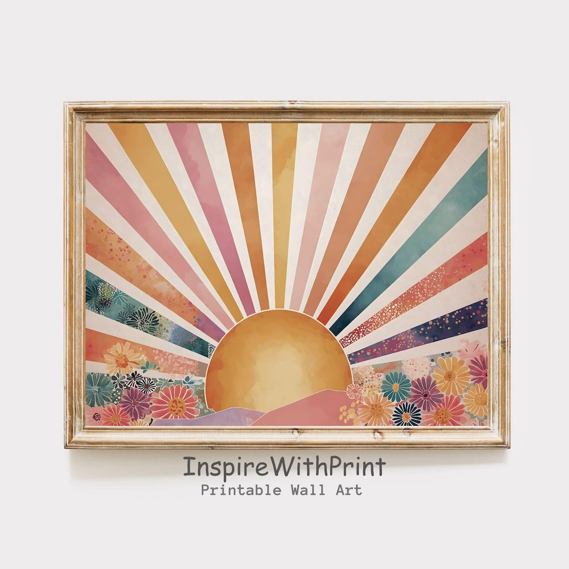 Boho Sun Poster Horizontal Sun Wall Art Printable Abstract Sunrise ...