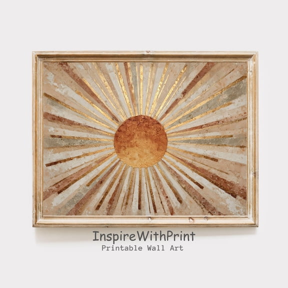 Boho Sun Print, Horizontal Sun Art Printable Abstract Sunrise Print, Midcentury Modern Earthtones Art, Playroom Poster, Boho Nursery Print, Size 8x12 UNFFRAMED F03.1.5l1782