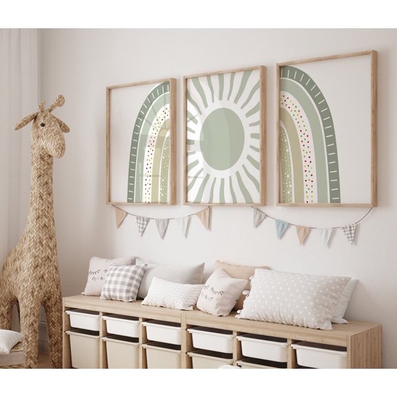 Boho Sun Rainbow Wall Art Wall Decor Set 3 Unframed Paper Print 8x12