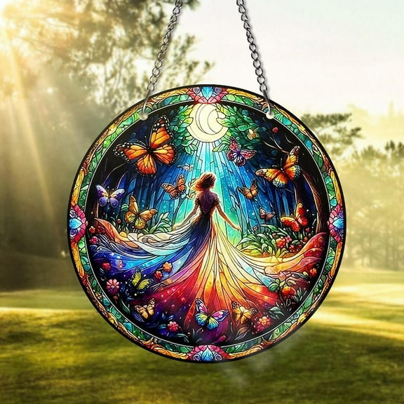 Boho Sun STAINED GLASS Suncatcher Vibrant Celestial Sun Face Window Hanging Colorful Sunburst Art Panel for Garden or Home Decor