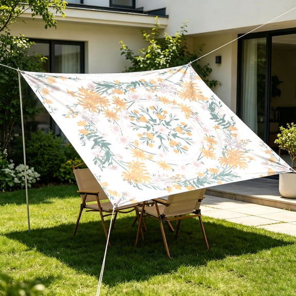 Boho Sun Shade Sail with Metal Eyelets & Mount Ropes Floral Printed Sun Tarp Breathable Light Blocking Outdoor Sun Canopy for Patio Garden Balcony Camping Backyard
